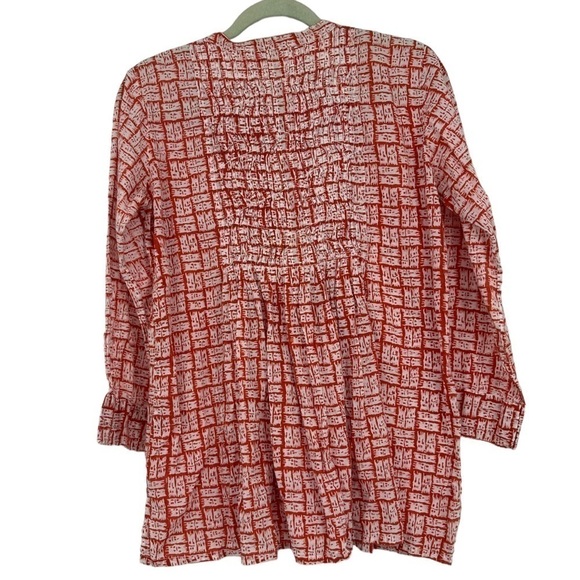 Roller Rabbit 100% Cotton Block Print Tunic Size Medium Coral Pink Orange - Picture 2 of 6